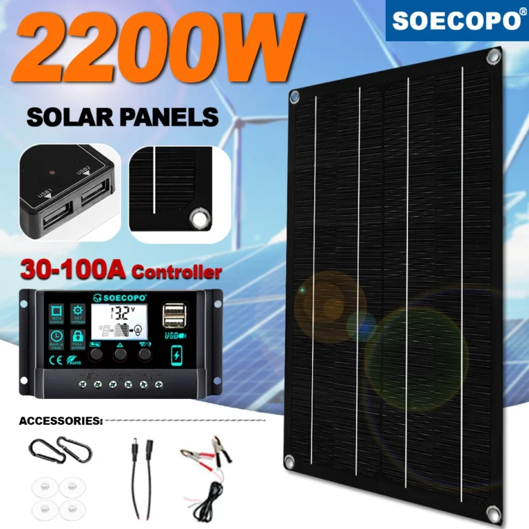 【อัพเกรดปี 2025】แผงโซลาร์เซลล์ Monocrystalline แบบยืดหยุ่น 2200W + 100A ชุดควบคุม MPPT - กันน้ําบางเฉียบสําหรับแคมป์ปิ้งเรือ RV 1