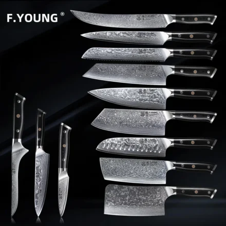 F. YOUNG Professional มีดครัวเหล็กดามัสกัสญี่ปุ่นมีดเชฟเครื่องตัด Sashimi ยูทิลิตี้ผลไม้ทําอาหารเครื่องครัว 1