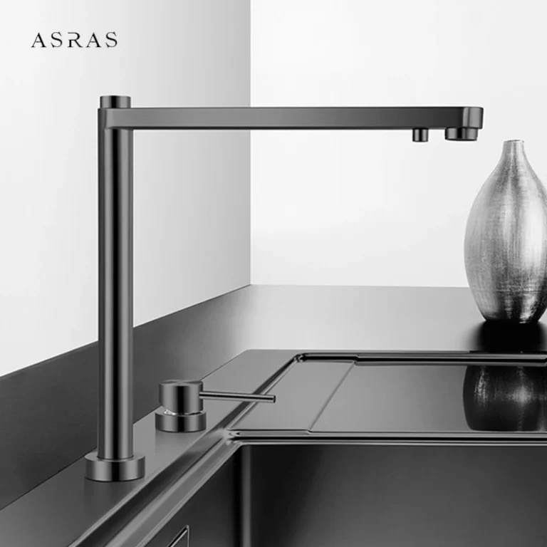 ASRAS ก๊อกน้ําห้องครัวยกสีดําแปรงน้ําร้อนและน้ําเย็น + กรองน้ําสาม-in-one แตะสวิตช์อิสระสําหรับอ่างล้างจานที่ซ่อนอยู่ 1