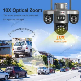กล้อง LS VISION ซูมออปติคอล 10 เท่า 20MP 4G Wifi พลังงานแสงอาทิตย์ กล้องภายนอกอาคาร 3 จอ 3 PTZ 360 °   กล้องเฝ้าระวัง IP ติดตามอัตโนมัติ V380 โปร 3