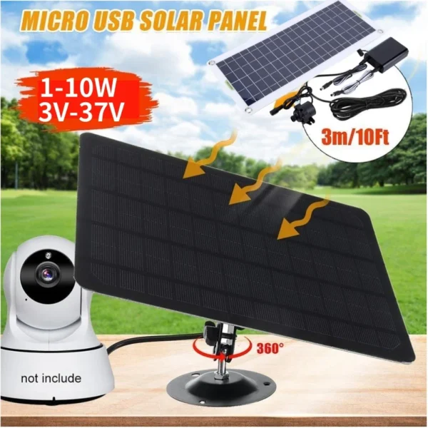 กล้องกลางแจ้งแผงโซล่า ° ติดตั้งแบบปรับได้5V 10W IPX6แผงโซล่ากันน้ำสำหรับกล้องรักษาความปลอดภัยกลางแจ้งไร้สาย 1