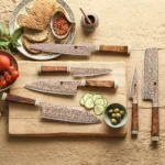 ชุดมีดครัว XINZUO ระดับไฮเอนด์ 1-6 ชิ้น ชุดมีดทำครัว 53 ชั้น เหล็กดามัสกัสทองแดงสามสี พร้อมด้ามจับไม้พะยูงลาย 3