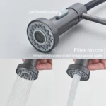 สีเทาเงินก๊อกน้ําอ่างล้างจาน One Handle ฤดูใบไม้ผลิร้อนและเย็น TAP ดาดฟ้าติดตั้งห้องน้ํา Matte Black KITCHEN Crane 5