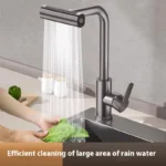 ก๊อกน้ำห้องครัวสีเทาปืนทำจากสแตนเลส 4 โหมดการไหลของน้ำ 360 °   แกนวาล์วเซรามิกแบบหมุน ควบคุมน้ำร้อนและน้ำเย็น 1