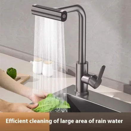 ก๊อกน้ำห้องครัวสีเทาปืนทำจากสแตนเลส 4 โหมดการไหลของน้ำ 360 °   แกนวาล์วเซรามิกแบบหมุน ควบคุมน้ำร้อนและน้ำเย็น 1