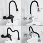 ELLEN Wall Mount ก๊อกน้ําอ่างล้างจานร้อนเย็นอ่างล้างจาน TAP 2 หลุมสีดําก๊อกน้ําหมุน 360 องศา ELK5400 2