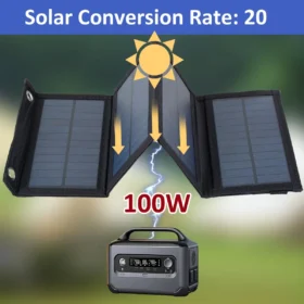 เครื่องชาร์จพับแผงโซลาร์เซลล์ซิลิคอนคริสตัล 100W IP65 เครื่องชาร์จพลังงานแสงอาทิตย์ USB กันน้ําพร้อมตะขอ 2 อันกําลังไฟกลางแจ้งน้ําหนักเบา 3