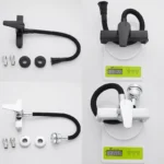 ELLEN Wall Mount ก๊อกน้ําอ่างล้างจานร้อนเย็นอ่างล้างจาน TAP 2 หลุมสีดําก๊อกน้ําหมุน 360 องศา ELK5400 6