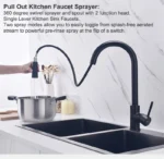 สมาร์ทสัมผัสบนก๊อกน้ําห้องครัว 304 สแตนเลสสตีลร้อนเย็นอ่างล้างจานแตะสีดํา Sensor Touch อ่างล้างจานก๊อกน้ํา 3