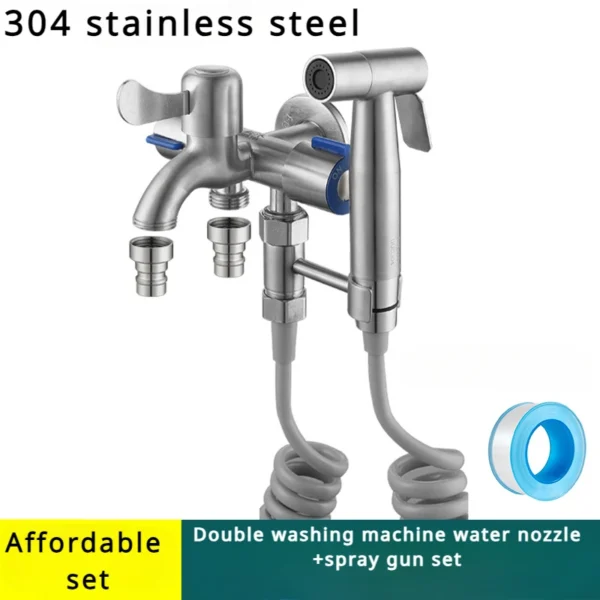 304ก๊อกน้ำสแตนเลสสตีลอเนกประสงค์แบบหนึ่งถึงสามเครื่องซักผ้าอ่างถูพื้นก๊อกน้ำที่ระเบียง 1