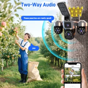 กล้องวงจรปิด 4G ซิมการ์ด พลังงานแสงอาทิตย์ PTZ  ไร้สายสำหรับภายนอกอาคาร ตรวจจับความเคลื่อนไหวด้วยเซ็นเซอร์ PIR  กล้อง IP WiFi พร้อมไซเรน  กล้องวงจรปิดพลังงานแสงอาทิตย์  ไฟโซลาร์ 5