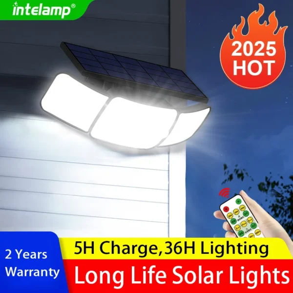 1200LM ไฟ LED พลังงานแสงอาทิตย์แสงแดดกลางแจ้งที่มีประสิทธิภาพกลางแจ้ง Motion Sensor กันน้ําภายนอกโคมไฟพลังงานแสงอาทิตย์ Garden Street Wall โคมไฟ 1