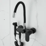 BAKALA Matte สีดําก๊อกน้ําห้องครัวติดผนังทองเหลือง 360 หมุน Spout เดี่ยวร้อนเย็นน้ําผสม Sprayer หัว 6