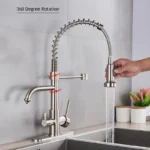 ULGKSD ก๊อกน้ําห้องครัวทองเหลือง 360 หมุนดึงลงสเปรย์หัวคู่ร้อนเย็นน้ํา TAP ตรงก๊อกน้ําดื่ม 4