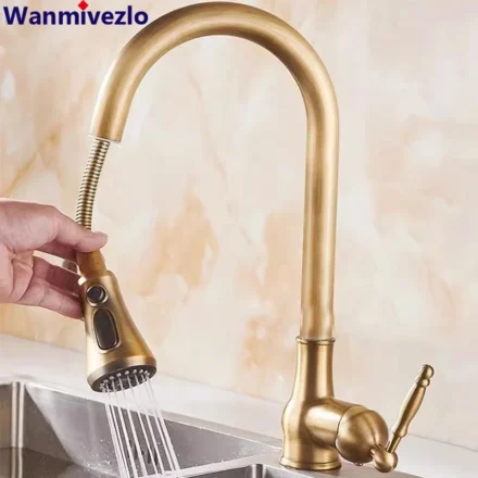 Wanmivezlo ก๊อกน้ำสำหรับห้องครัวอ่างล้างจานในครัวแบบดึงออกได้360 ° การหมุนด้วยน้ำร้อนน้ำเย็นก๊อกน้ำแบบก้านเดียวติดตั้งเครื่องพ่นสตรีม 1