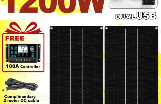 ชุดแผงโซลาร์เซลล์ SOECOPO 1200W แบบพกพา 2 แผง 12V - 18V แผงเซลล์แสงอาทิตย์ แถมฟรีคอนโทรลเลอร์ 100A ช่อง USB 5V สำหรับชาร์จอุปกรณ์ตั้งแคมป์ 1