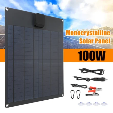 โซล่าเซลล์โพลีคริสตัลไลน์คู่5V แผงโซล่า100W ที่ชาร์จแบตเตอรี่12V อุปกรณ์จ่ายไฟมือถือตั้งแคมป์กลางแจ้ง 1