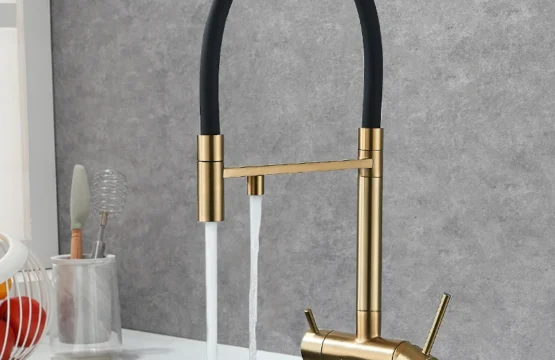 ก๊อกน้ำสำหรับห้องครัวน้ำ Pured ก๊อกทองเหลืองก๊อกผสมน้ำกรองได้360หมุนดึงลงท่อยืดหยุ่นได้ 1