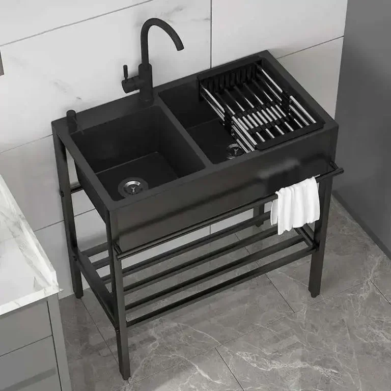 วงเล็บอ่างล้างหน้าแบบบูรณาการพร้อมอ่างล้างจานสแตนเลส อ่างล้างจานขนาดใหญ่ ระเบียงตั้งพื้น อ่างล้างจานคู่ 1