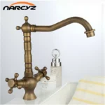 โบราณก๊อกน้ําห้องครัวทองเหลือง Hot & Cold Sink ก๊อกน้ําคู่ 360 หมุนสูง Spout Mixer Tap XR-GZ-7305 1