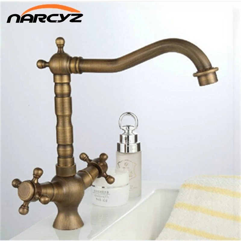 โบราณก๊อกน้ําห้องครัวทองเหลือง Hot & Cold Sink ก๊อกน้ําคู่ 360 หมุนสูง Spout Mixer Tap XR-GZ-7305 1 โบราณก๊อกน้ําห้องครัวทองเหลือง Hot & Cold Sink ก๊อกน้ําคู่ 360 หมุนสูง Spout Mixer Tap XR-GZ-7305 1