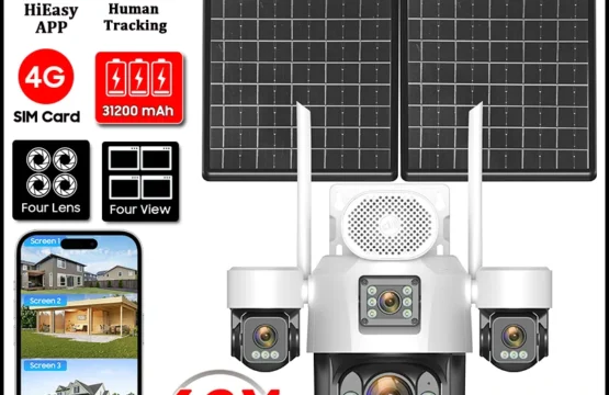 กล้องวงจรปิด AOV แบบสี่เลนส์ สำหรับภายนอกอาคาร ใช้พลังงานแสงอาทิตย์ ความละเอียด 20MP รองรับซิม 4G ซูมออปติคอล 60 เท่า ระบบรักษาความปลอดภัยบ้าน หมุนได้ ติดตามอัตโนมัติ บันทึกภาพตลอด 24 ชั่วโมงทุกวัน 1