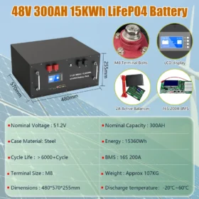 EU สต็อก 48V 300Ah LiFePO4 แบตเตอรี่ Active Equalizer 15Kwh 100Ah 120Ah 200Ah 150Ah 6000 รอบ RS485 สามารถ Home Energy Storage 4
