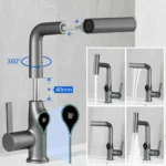 ก๊อกน้ำอเนกประสงค์แบบน้ำตก 4 โหมด พร้อมหัวฉีดแบบดึงออกได้ สำหรับห้องน้ำและห้องครัว พร้อมหน้าจอ LED อัจฉริยะ 2