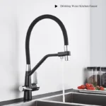 สีดํา Chrome กรองน้ําก๊อกน้ําห้องครัวร้อนน้ําเย็น Dual Water Outlet 360 องศาหมุนก๊อกน้ําห้องครัวผสมน้ําบริสุทธิ์ 3