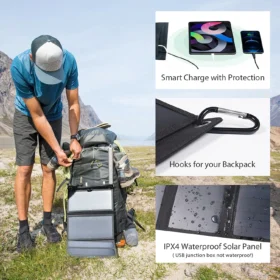 เครื่องชาร์จพลังงานแสงอาทิตย์แบบพับได้ 28 วัตต์ แผงโซลาร์เซลล์พกพาสำหรับตั้งแคมป์ ชาร์จโทรศัพท์มือถือ เดินป่า 3