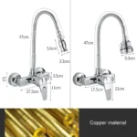 ELLEN Wall Mount ก๊อกน้ําอ่างล้างจานร้อนเย็นอ่างล้างจาน TAP 2 หลุมสีดําก๊อกน้ําหมุน 360 องศา ELK5400 5