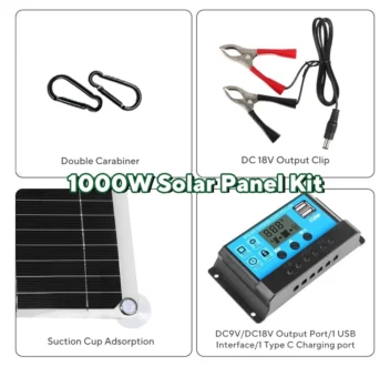 เครื่องควบคุม10A-100A เซลล์แสงอาทิตย์12V แผงโซล่า1000W, แผงเซลล์แสงอาทิตย์สำหรับรถยนต์ RV คาราวานบ้านตั้งแคมป์กลางแจ้งแบตเตอรี่ 4
