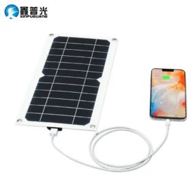 Solar panel 5W แผงโซล่าที่ชาร์จแสงอาทิตย์ยืดหยุ่น5V เอาท์พุท USB 1A ชาร์จพลังงานแสงอาทิตย์สำหรับตั้งแคมป์กลางแจ้งโทรศัพท์มือถืออุปกรณ์ชาร์จ USB 1