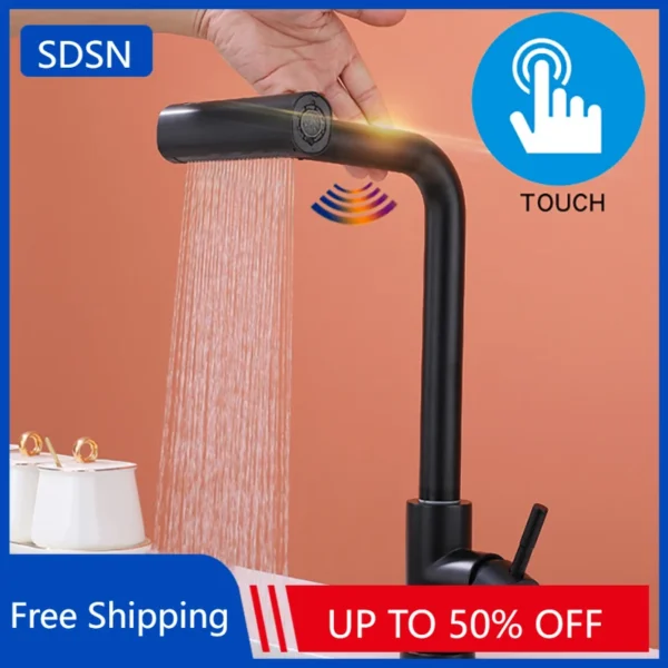 Feiyu Touch บนก๊อกน้ําอ่างล้างจานของดึงลงร้อนเย็นอ่างล้างจานแตะสแตนเลส Touch น้ําตกก๊อกน้ําห้องครัว 1