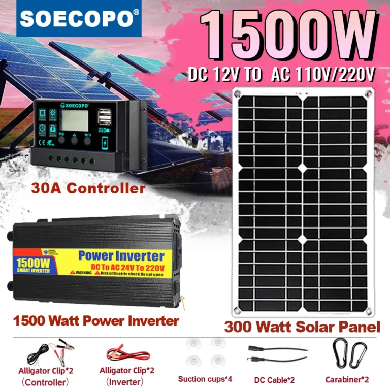1500W พลังงานแสงอาทิตย์ระบบ DC12/24V ถึง 220 V/110 V พร้อมแผงพลังงานแสงอาทิตย์ 30A Controller และ 1500W อินเวอร์เตอร์สําหรับ Home RV Camping และ Off Grid ใช้ 1
