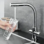 สีดําสีขาวทองเหลืองหรูหราน้ําก๊อกน้ําห้องครัว Dual Handle ร้อนและเย็นน้ําดื่ม 3-Way FILTER KITCHEN Mixer ก๊อก 2