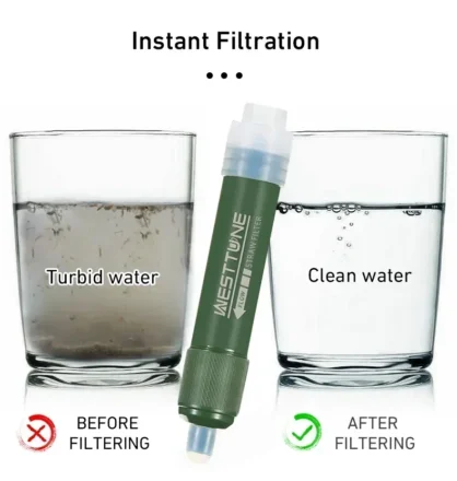Westtune Outdoor Mini Camping Purification Water Filter Straw TUP ถุงน้ําคาร์บอนไฟเบอร์สําหรับการอยู่รอดหรืออุปกรณ์ฉุกเฉิน 1