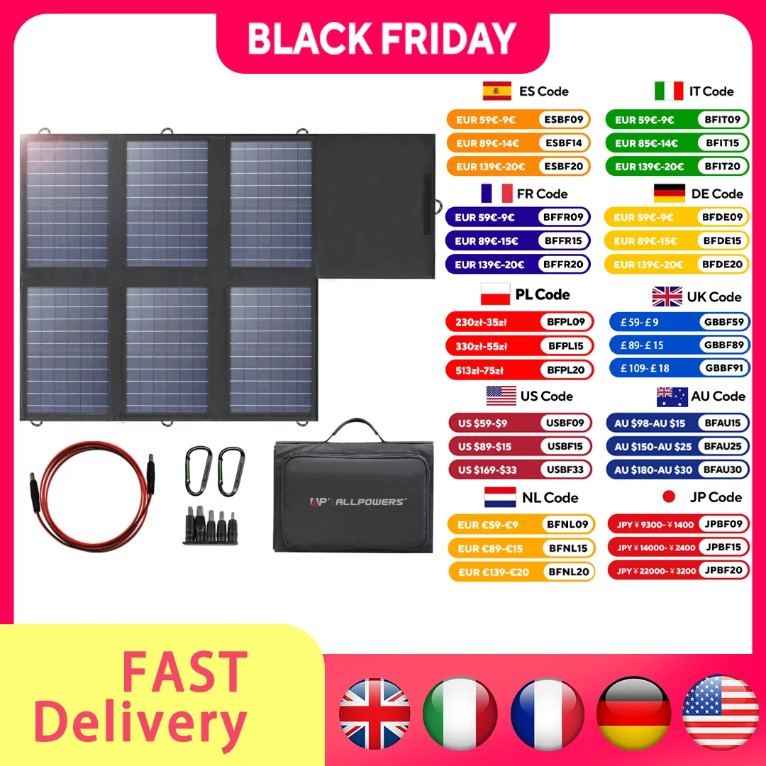 แผงโซลาร์เซลล์พกพา ALLPOWERS รุ่น SP026 ขนาด 60 วัตต์ แบบพับได้ สำหรับชาร์จแบตเตอรี่แล็ปท็อป โทรศัพท์มือถือ ใช้สำหรับตั้งแคมป์ ขี่รถ ใช้กับสถานีไฟฟ้า RV 1 แผงโซลาร์เซลล์พกพา ALLPOWERS รุ่น SP026 ขนาด 60 วัตต์ แบบพับได้ สำหรับชาร์จแบตเตอรี่แล็ปท็อป โทรศัพท์มือถือ ใช้สำหรับตั้งแคมป์ ขี่รถ ใช้กับสถานีไฟฟ้า RV 1