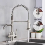 ULGKSD ก๊อกน้ําห้องครัวทองเหลือง 360 หมุนดึงลงสเปรย์หัวคู่ร้อนเย็นน้ํา TAP ตรงก๊อกน้ําดื่ม 2