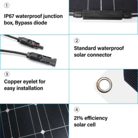 12v 100w 200w 300w ประสิทธิภาพสูง Monocrystalline Solar Cell ชุดแผงพลังงานแสงอาทิตย์ที่มีความยืดหยุ่นสําหรับแบตเตอรี่ 12 โวลต์ 4