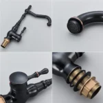 Deck Mount ก๊อกน้ำห้องครัวเดี่ยว360หมุนอ่างล้างหน้าก๊อกสีดำร้อนเย็นผสม 5