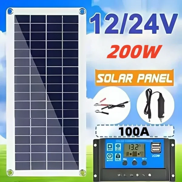 แผงโซลาร์เซลล์ 200W แผงโซลาร์เซลล์กันน้ํา 12V แบบพกพา DC dual USB เครื่องชาร์จแบตเตอรี่พลังงานแสงอาทิตย์กลางแจ้งตั้งแคมป์ชาร์จแบตเตอรี่พลังงานแสงอาทิตย์ 1