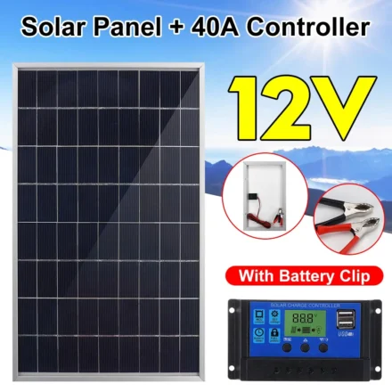 200W แข็งแผงโซล่าชุดสำหรับบ้านกันน้ำ Monocrystalline 12V แบตเตอรี่40A Controller 3M สาย 1