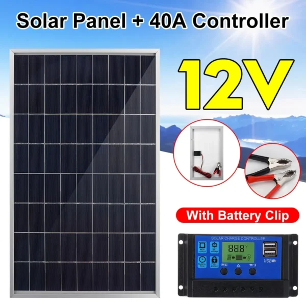 200W แข็งแผงโซล่าชุดสำหรับบ้านกันน้ำ Monocrystalline 12V แบตเตอรี่40A Controller 3M สาย 1
