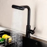 ก๊อกน้ําห้องครัวแบบดึงออกสีเทา/เงิน, ก๊อกผสมอ่างล้างจานน้ําร้อนและน้ําเย็นแบบยืดหยุ่นดาดฟ้าติดตั้งพร้อมโหมดฝักบัวอาบน้ําแบบไหล 6