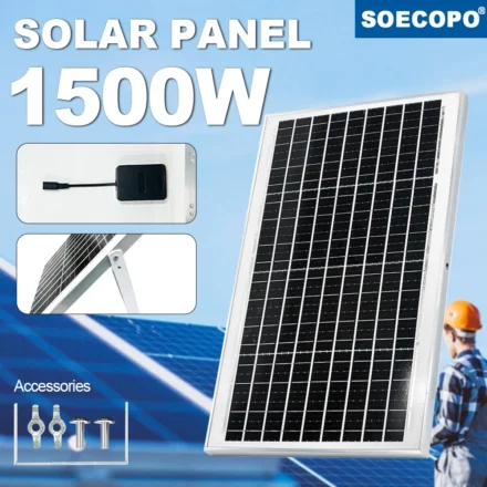 แผงโซลาร์เซลล์ SOECOPO 1500W เกรด A+ สำหรับใช้ในบ้าน รถบ้าน เรือ 18V กันน้ำ 10BB เซลล์ ประสิทธิภาพสูง 50W 1