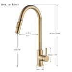 แปรงทองก๊อกน้ําห้องครัวดึงออกอ่างล้างจานก๊อกน้ําเดี่ยวก๊อกน้ํา 360 °   เครนผสมน้ําร้อนเย็นแบบหมุนได้ 6