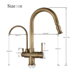 ทองเหลืองโบราณน้ำกรองก๊อกน้ำห้องครัว Dual Handle ร้อนเย็นเครื่องกรองน้ำดื่มก๊อกน้ำดึง Purification คุณลักษณะก๊อก 5