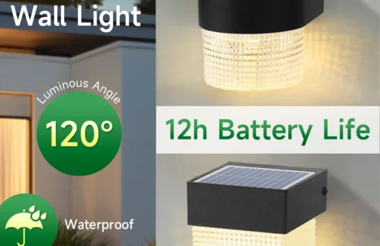 โคมไฟติดผนังพลังงานแสงอาทิตย์โคมไฟกลางแจ้งไฟพลังงานแสงอาทิตย์ LED Street Garden ตกแต่งกันน้ํา Fasad โคมไฟสําหรับลานระเบียงภายนอก 1