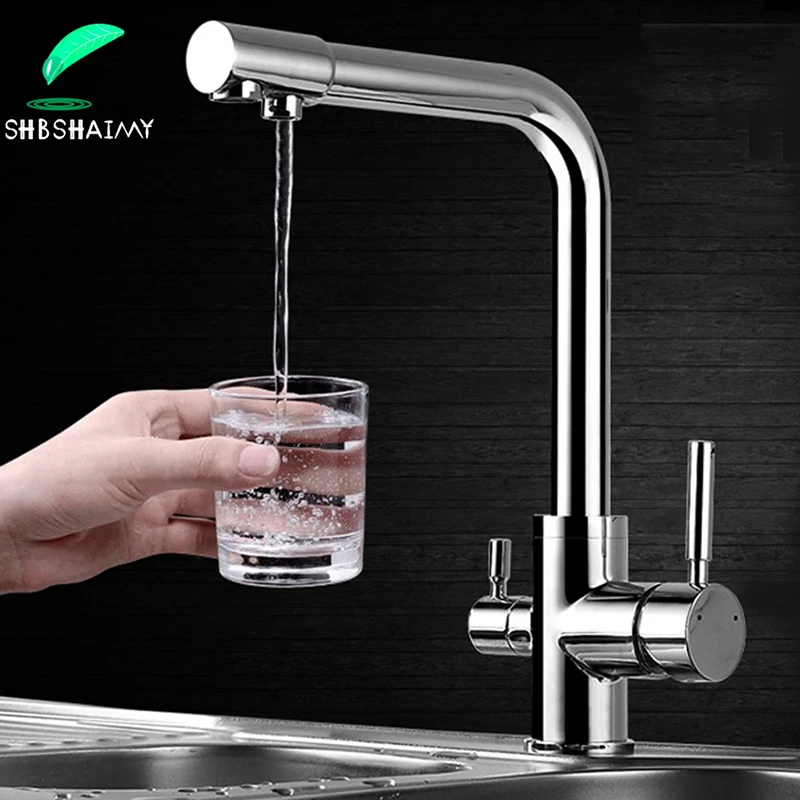 กรองก๊อกน้ำห้องครัว Chrome ดื่ม Pure Water Kitchen Tap Deck Mounted Dual จับ 3 - ways ร้อนเย็นห้องครัว Mixers 1 กรองก๊อกน้ำห้องครัว Chrome ดื่ม Pure Water Kitchen Tap Deck Mounted Dual จับ 3 - ways ร้อนเย็นห้องครัว Mixers 1